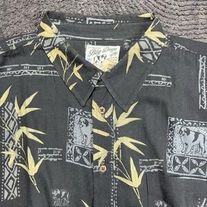 Big Dogs Hawaiian Shirt 3XL Short Sleeve Button Front Black Yellow Bamboo Print